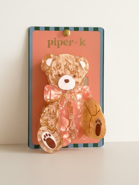 Piper K Accessories - Piper K TikTok Viral Large Teddy Bear With Pink Bow Brown Claw Hair Clip